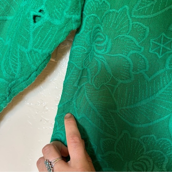Anthropologie Kelly Green Floral Embroidered Tunic Top 3/4 Sleeves - Picture 14 of 15